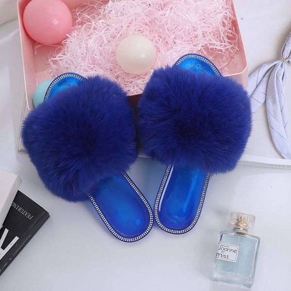 

fur slides women summer slippers house real fur sandals ladies furry women's shoes home crystal luxury female footwear 2020, Black