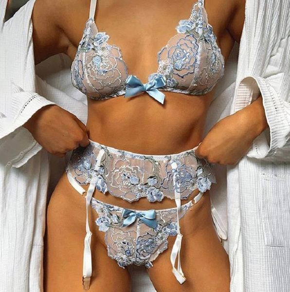 

women lace flower embroidery butterfly lingerie sets bra + underpant sleepwear underwear elegant exotic set for honeymoon, Black;white