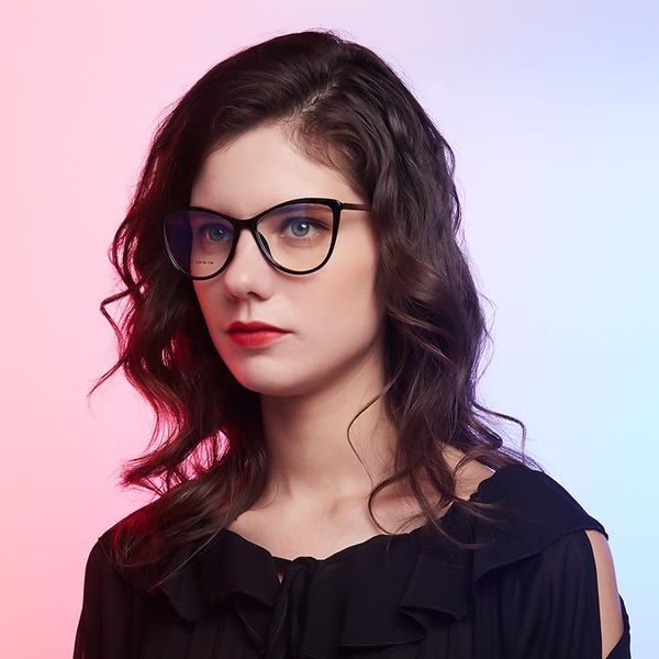 

sunglasses 46978 plastic titanium cat eye glasses frame men women optical fashion anti blue computer eyeglasses, White;black