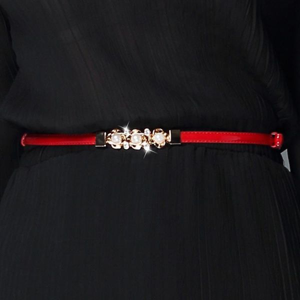 

fashion women belt metal flower pearl buckle classical beautiful belt sweet black high-grace cute female, Black;brown