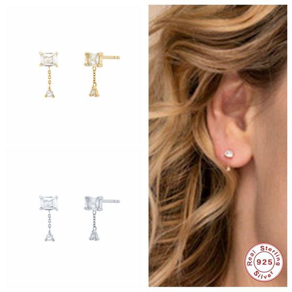 

stud aide sterling silver geometric earring for women with cubic zirconia gold color cz zircon small earrings jewelry, Golden;silver