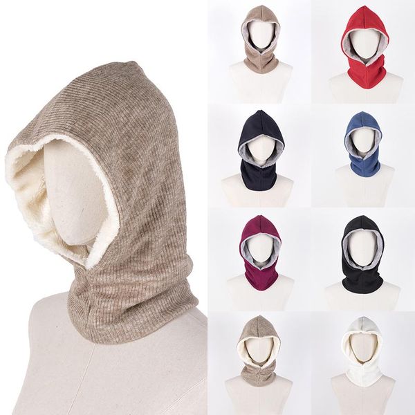 

hooded scarf women men plush warm 13 color solid hair scarves thicken soft shawl wraps with hat winter outwear daily 2021 new, Blue;gray