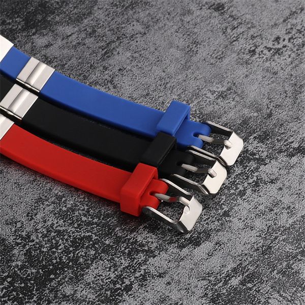 

silicone adjustable rubber jelly bracelets titanium steel couple basketball sports jewelry belt buckle designer elastic, Black