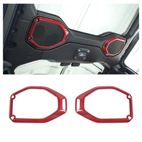 Copertura del rivestimento del telaio dell'altoparlante del tetto dell'auto in fibra di carbonio rosso per 2018 2019 2020 Jeep Wrangler JL JLU Accessori per la decorazione di interni