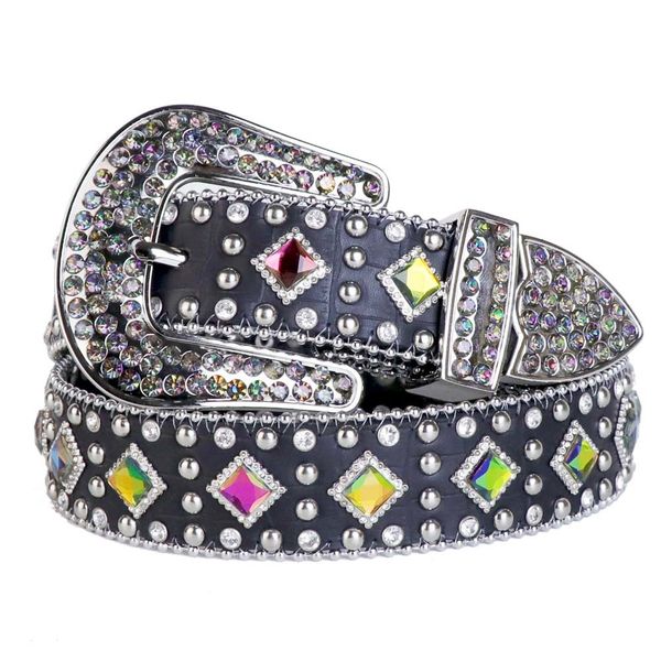 

rhinestone western with style belt bling colorful crystal glass diamond-studded trim removable buckle belts for women wh, Black;brown
