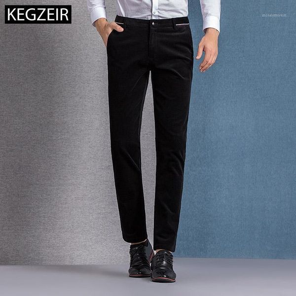 

kegzeir winter corduroy trousers men straight zipper mens casual pants stretch warm pants for men brand clothing heren broeken1, Black