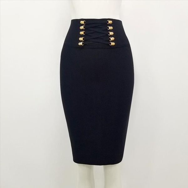 

women summer fashion black red white button bandage skirt 2021 female vestudos elastic sweet pencil skirt