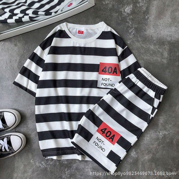 

2019 sportswear men's short sleeve t-shirt new trend korean cool casual two piece summer suit, Gray