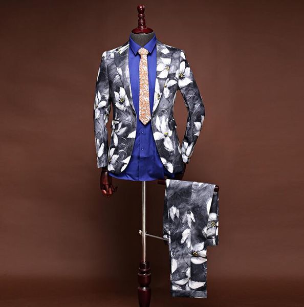 

men's suits & blazers chinese style printing wedding for men blazer boys prom mariage mens fashion slim masculino latest coat pant desi, White;black