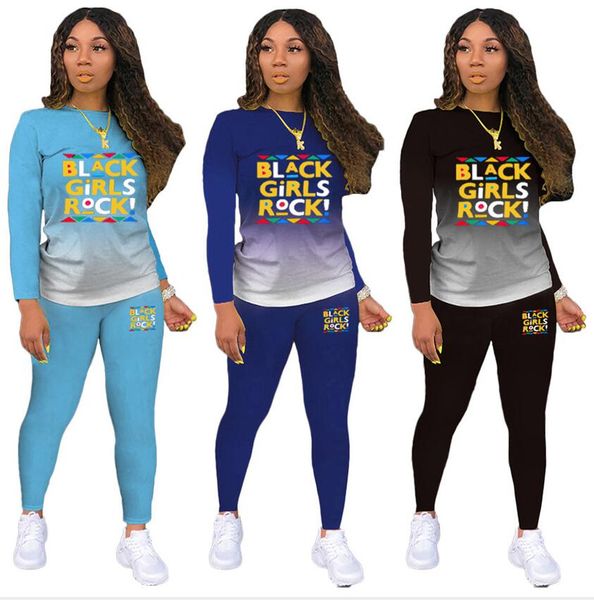 

women's black girls rock letters tracksuit designer gradient color pullover pants leggings suit two pieces outfits clothes f111804, White