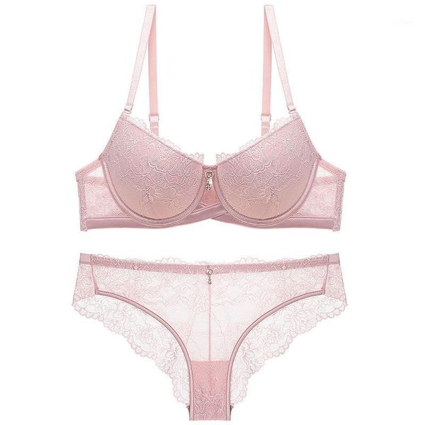 

europe and america new style embroidery perspective girls thin bra set woman gathered lace bra suit1, Red;black