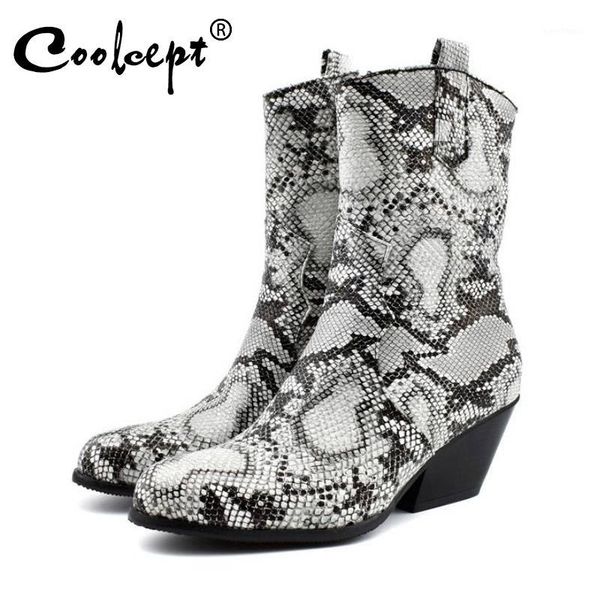 

boots coolcept women half short plus size 34-48 fashion snake print winter shoes casual zipper high heel botas mujer1, Black