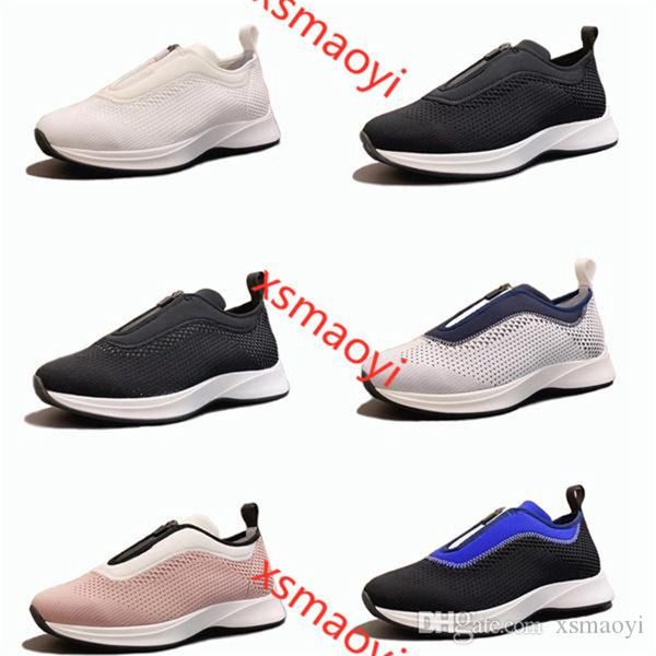 

fashion marque men 25 low-sneaker black mesh bule white neoprene slip-on zip-up technical trainers men shoes design sneaker, Black;red
