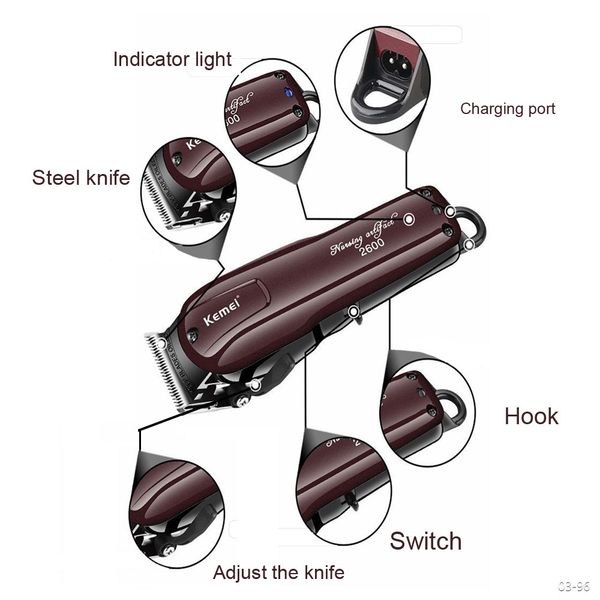 

kemei professional electric hair clipper rechargeable hair trimmer haircut shaving machine km-2600 03-96