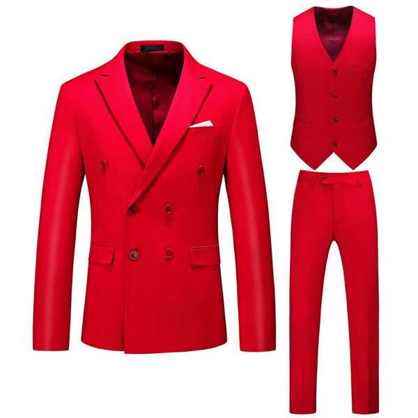 

men's suits & blazers perennial goods suit three-piece set solid color double breasted business casual large size, White;black