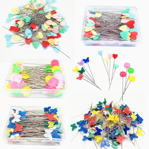 

100pcs heart, butterfly, flower embroidery patchwork pins accessories tools sewing needle box diy sewing tools stainless steel1, Black