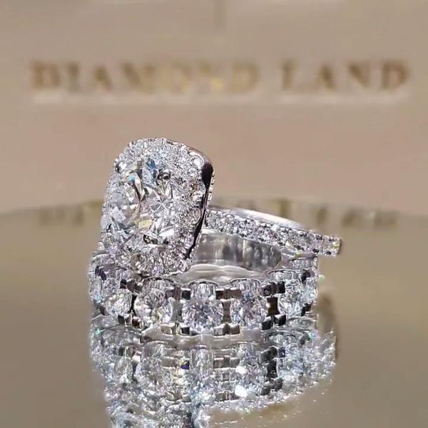 

european and american new classic womens micro inlay rhinestones wedding ring popular hand jewelry wholesale direct sales, Silver