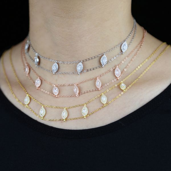 

2020 new fashion gold short chain choker necklaces for women 925 silver clear cz two chain chokers collier bijoux necklace q0531