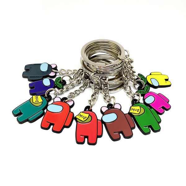 

10 colors among us keychain games anime key chain for car keys decoration accessories toy space werewolf killing pendant gift cz121803, Red;brown