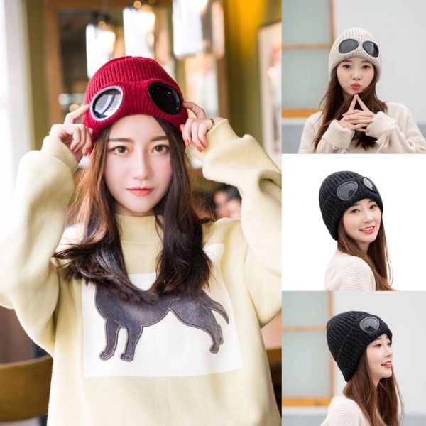 

women's windproof glasses hat fashion laminated hat wool winter popular fixed folding warm thick knit personality ski, Blue;gray