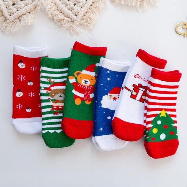 2021 Weihnachten Baby Socke Reine Baumwolle 1 ~ 3 Jahre Alt Frühling Herbst Winter Warme Socken Gestreifte Terry Kinder der Socken Dicke Warme Stretch Socken