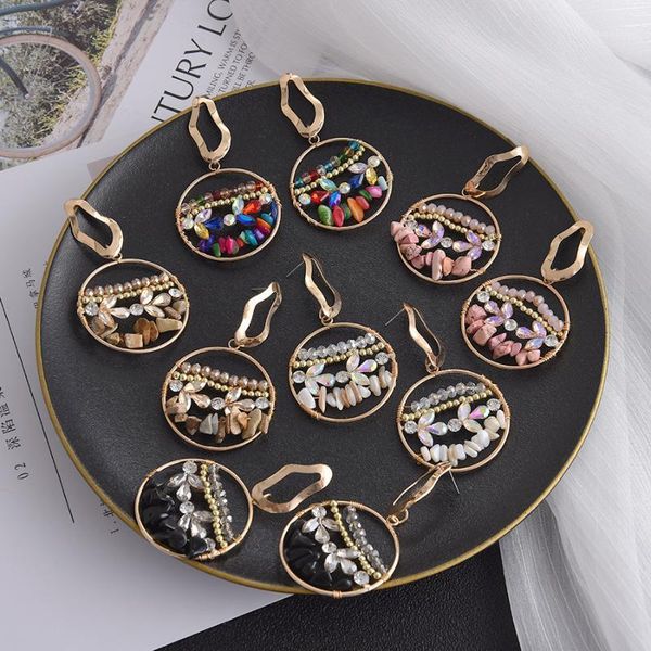 

ztech round gold color metal pendant with colorful beads dangle earring for women geometric fashion drop earrings wholesale1, Silver
