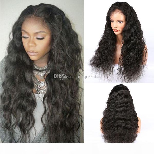

popular water wave human hair wigs bleached knots glueless front lace wigs brazilian malaysian medium size swiss lace cap lace front wigs, Black;brown