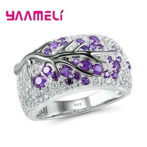 

2020 new fashion plum flower tree branch plant cz rhinestones cute 925 sterling silver ring bridal wedding jewelry, Golden;silver
