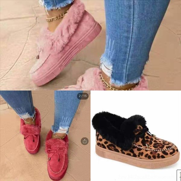 

bbhi9 women fluffy slippers sole plush mop cotton yarn home cotton fur snow boots plus velvet house thick soft comfortable winter warm, Black