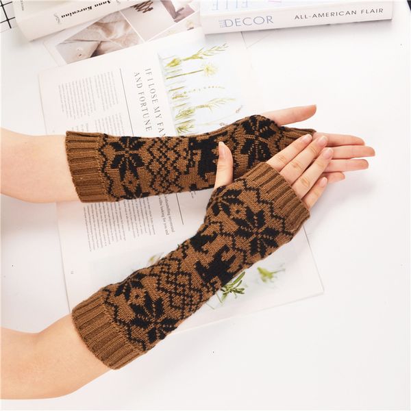 

korean winter half finger female cartoon cute fawn long knitting wool arm cover fingerless warm gloves, Blue;gray