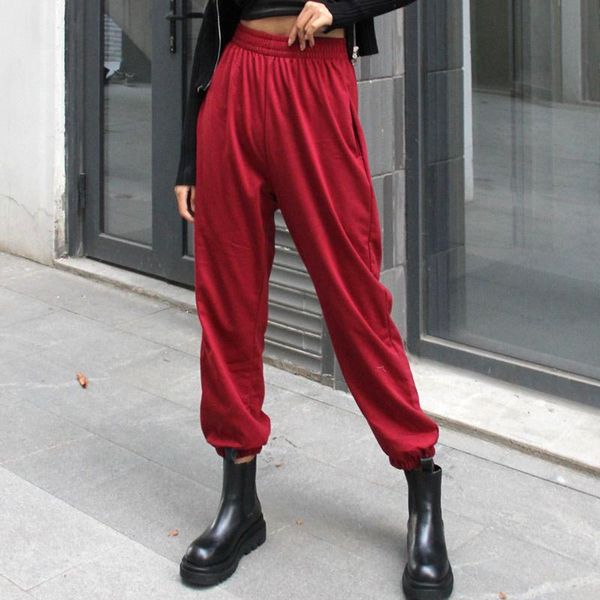 

fashion women high wiast solid colors sports pants trousers casual streetwear hip hop jogging joggers sweatpants loose pants#35, Black;white