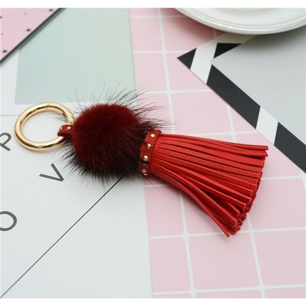 

leather tassels with mink fur ball key chain with one tassels for car keychain bag key ring jewelry eh812 f jllxpo, Silver