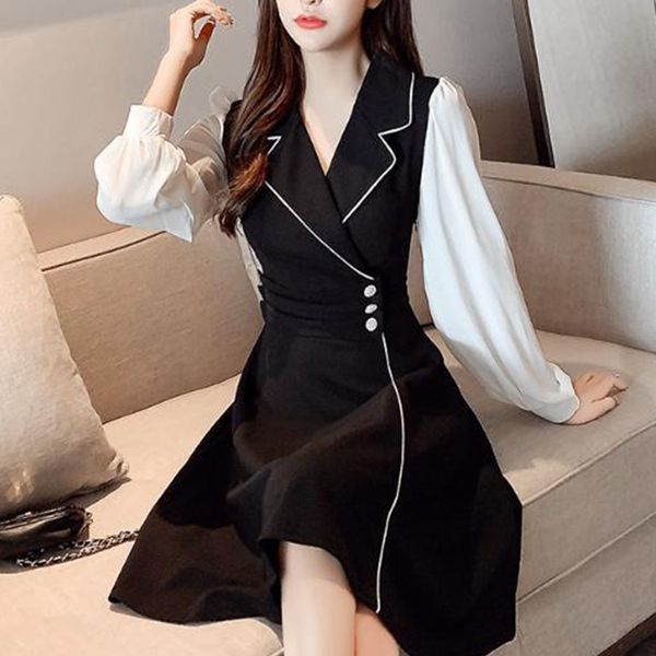 

2021 new elegant blazer women patchwork party autumn long sleeve high waist mini dress female fashion korean clothing 6ffa, Black;gray