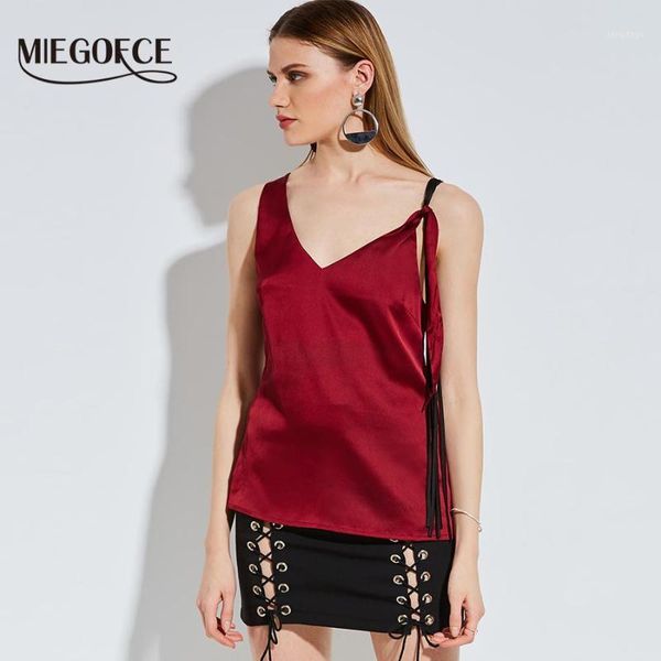 

new collection by miegofce 2018 summer blouse burgundy color casual club sleeveless clothes women blouses summer, White