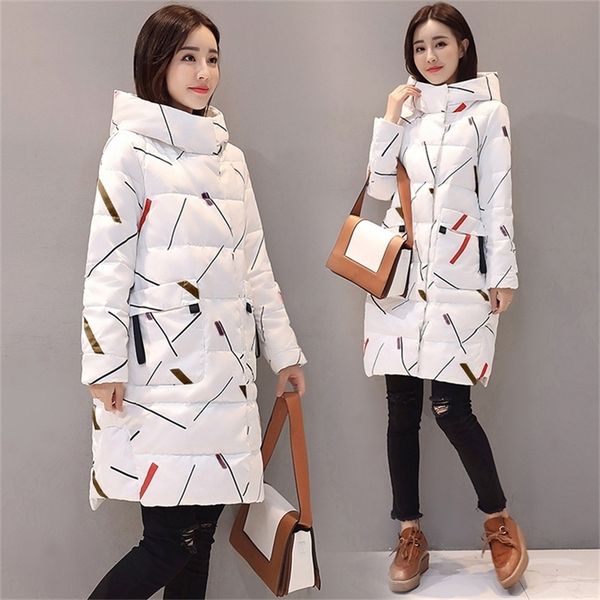 

elegant sleeve warm zipper parkas women office lady fashion winter hooded long jacket coat y201012, Black