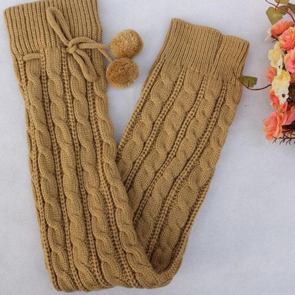 

women winter knee high thigh high tie cable knitted long boot socks 23ge1, Black;white