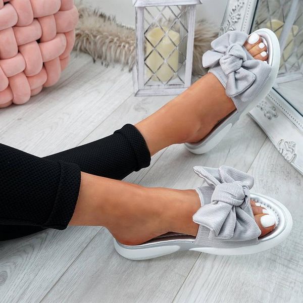 

women sandals slip on sliders peep toe ladies bow flats casual comfort shoes female 2021 sandals shoes plus size, Black