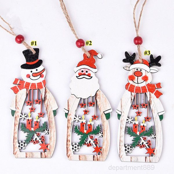 

wooden christmas tree hanging pendant xmas party decoration santa claus snowman elk home wall ornaments owc1403