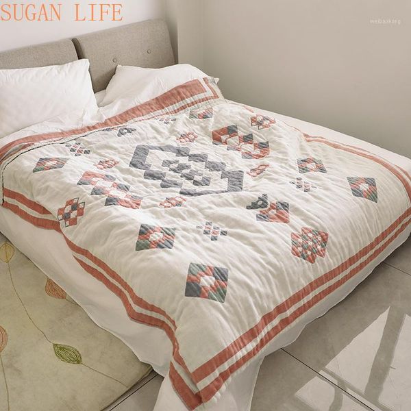 

blankets sugan life 100% cotton muslin blanket bed sofa travel breathable chic kilim style large soft throw para1