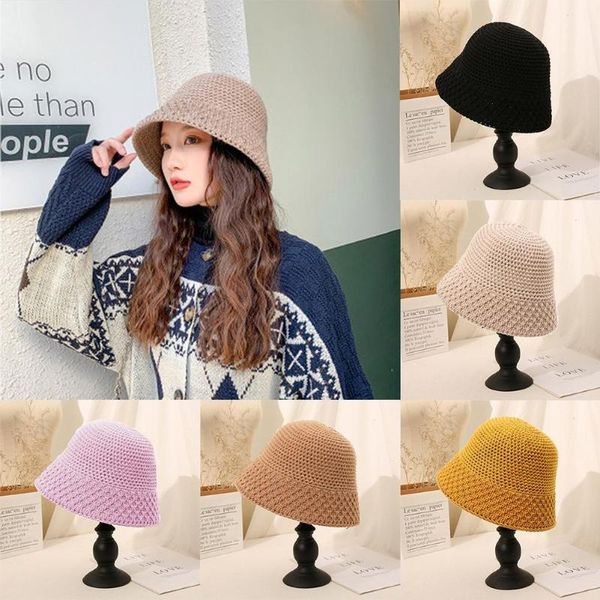 

autumn female knitted wool bucket hats fashion winter caps fisherman all-match foldable knitting casual warm hat a0q8, Blue;gray