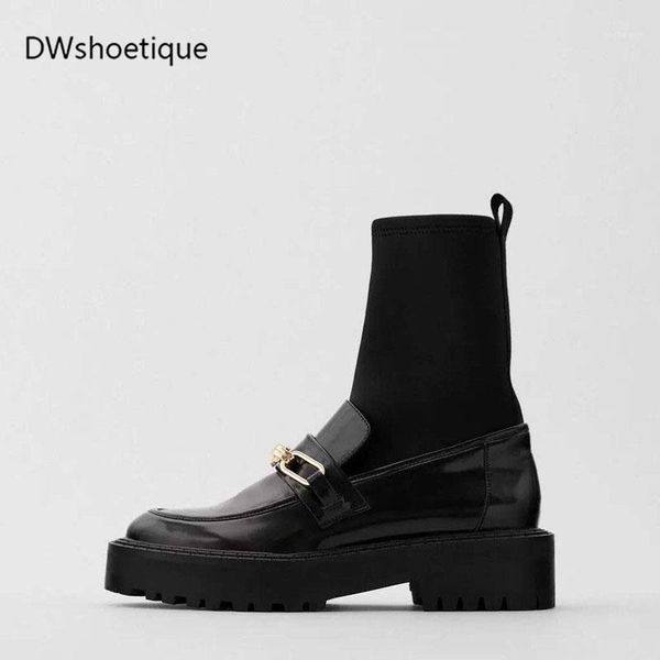 

winter chain women ankle boots platform slip on women sock boots1, Black