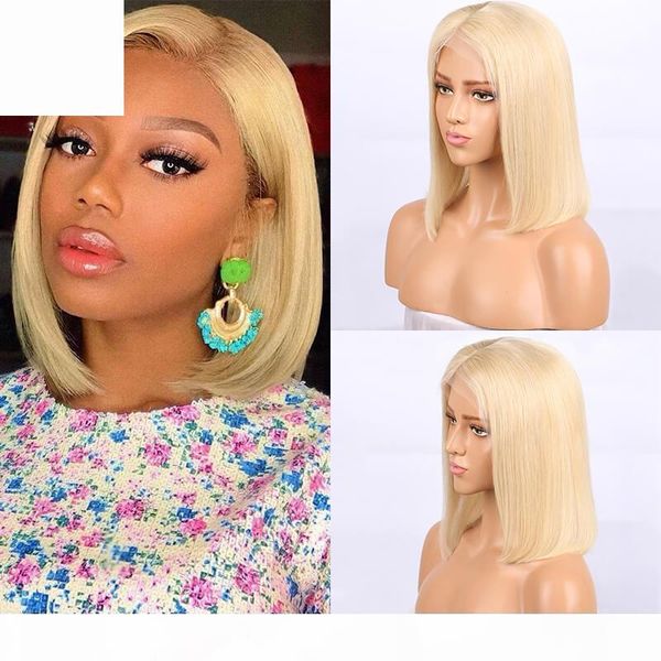 

613 blonde short bob lace front human hair wigs soft pre plucked brazilian straight full lace wigs for black women with baby hair, Black;brown