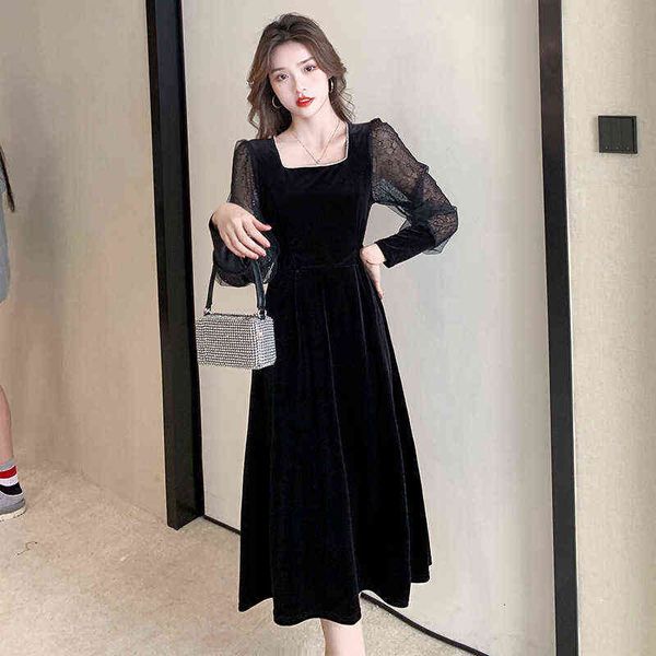 

luxury dress autumn and winter heavy industry style bubble sleeve sequin lace dresses, Black;gray