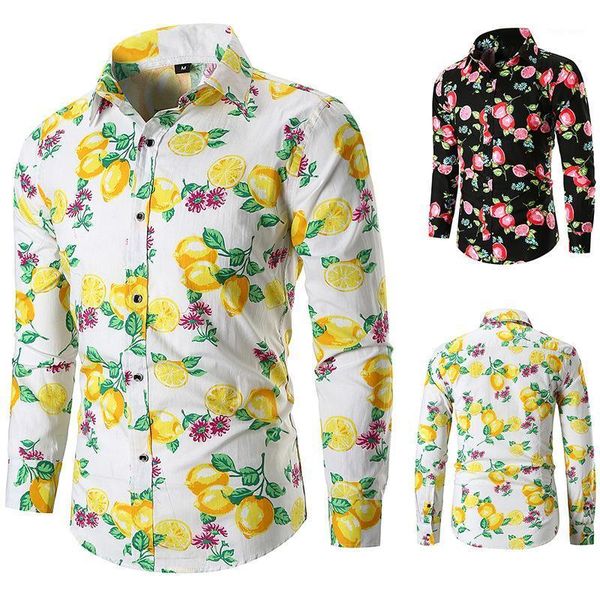 

men's fashion fruit print shirts casual button down long sleeve hawaiian shirt beach holiday slim fit party shirts 1, White;black