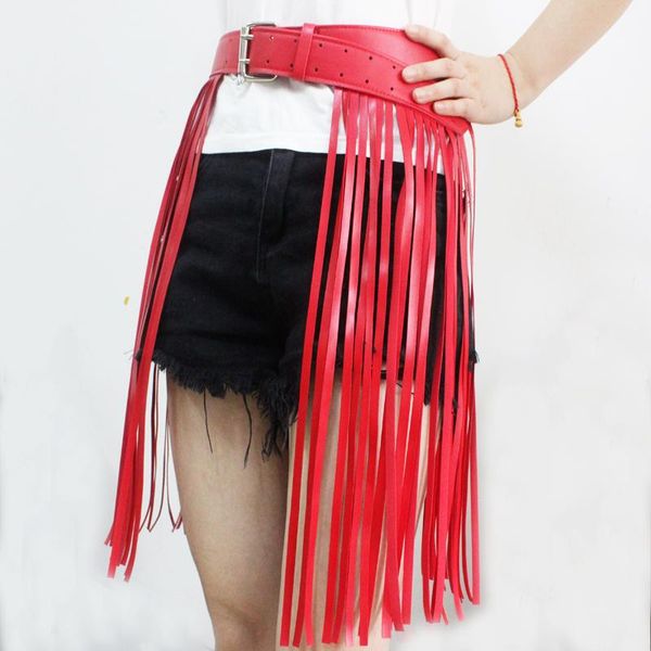 

2020 long tassel boho fringe gart belt ladies leather black belt women fashion metal buckle gothic corset waistband ladies belts, Black;brown