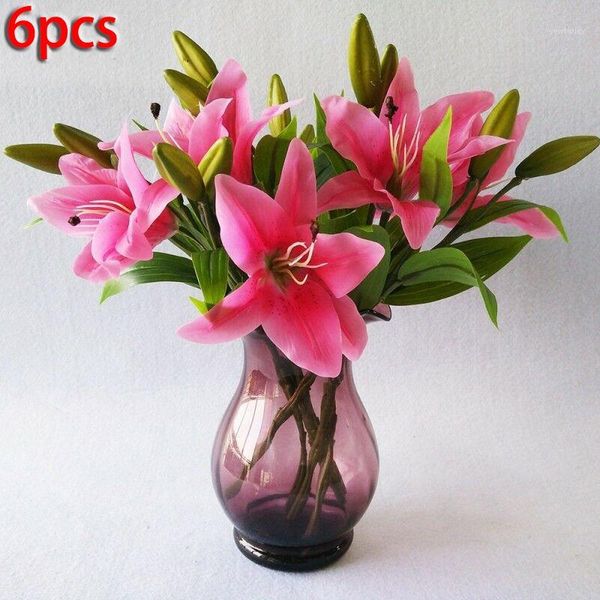 

decorative flowers & wreaths 6pcs artificial lily wedding bridal white flower bouquet heads fake diy home decor for placing in a vase, filli