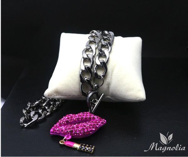 

chokers back gun color bold chain red lipstick necklace pendant, Golden;silver