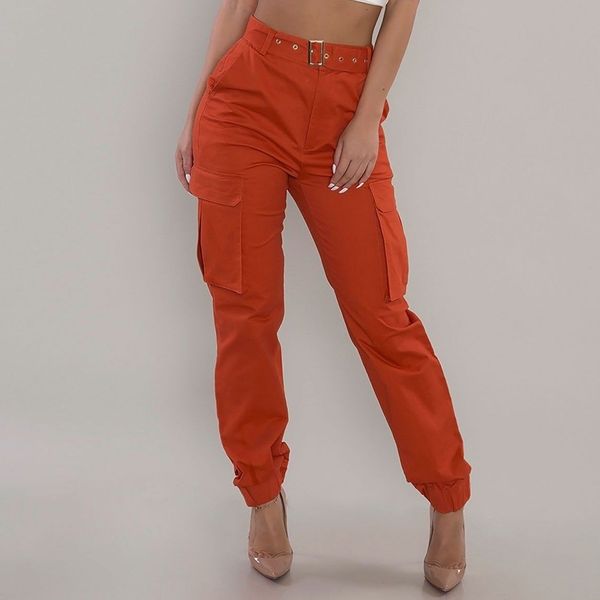 

women's high waist cargo pants khaki solid loose casual army green overalls pants 6 colors (belt not included) women trousers lj201103, Black;white