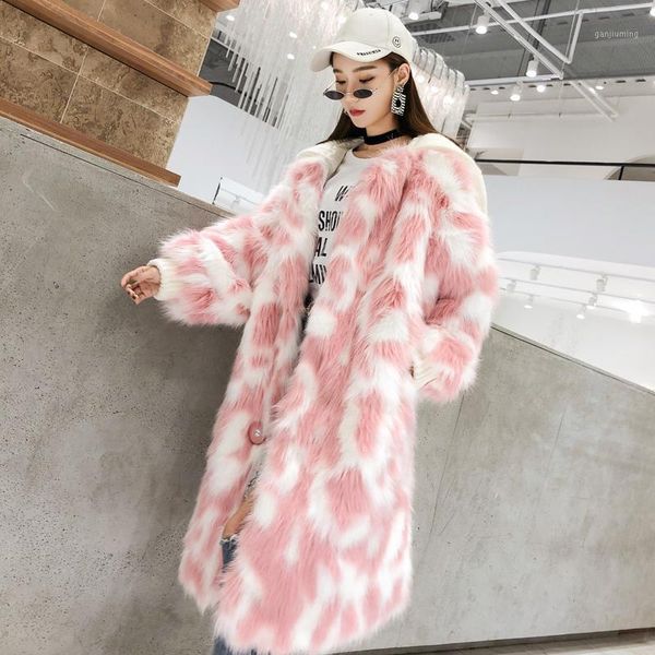 

winter women turn down collar faux fur coat female thick warm fluffy jacket single breasted plus size loose parka z6011, Black