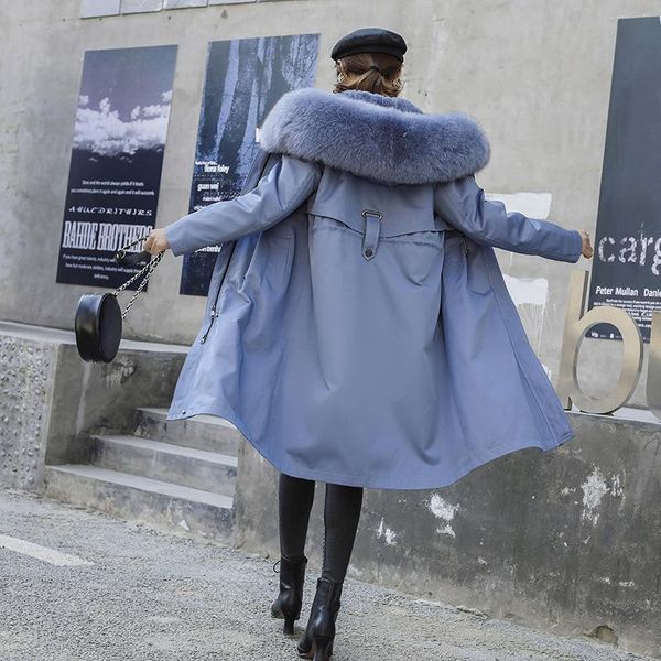 

quality 2020 new fur coat parka fur collar detachable rex liner coat, Black